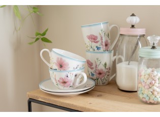 Barevný porcelánový hrneček s květy Meadow - 12*8*10 cm / 356 ml