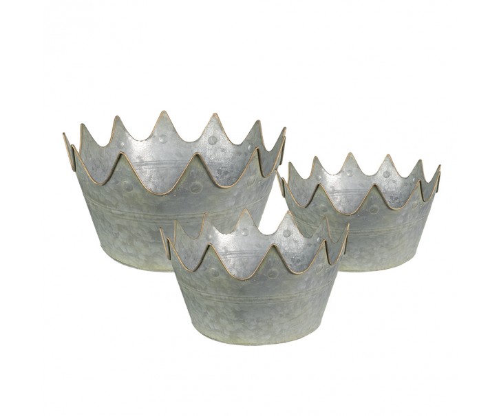 3ks zinkový plechový obal na květináč - Ø 43*21 / Ø 40*20 / Ø 33*18 cm Clayre & Eef
