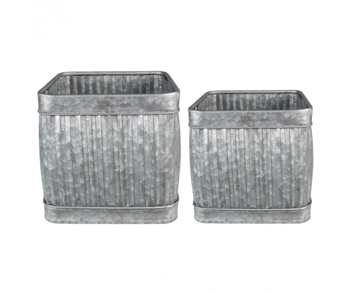 2ks plechové zinkové antik obaly na květináče - 31*31*28 / 25*25*23 cm Clayre & Eef