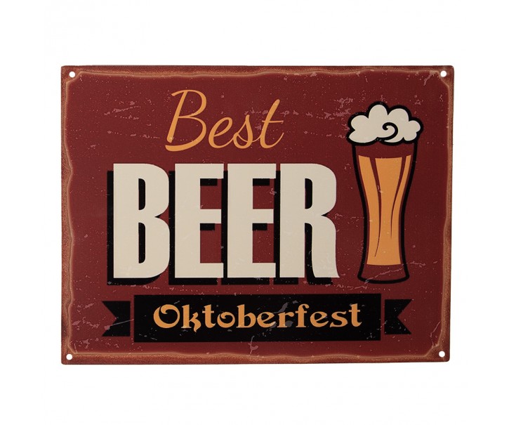 Červená antik nástěnná kovová cedule Best Beer Oktoberfest - 33*1*25 cm Clayre & Eef