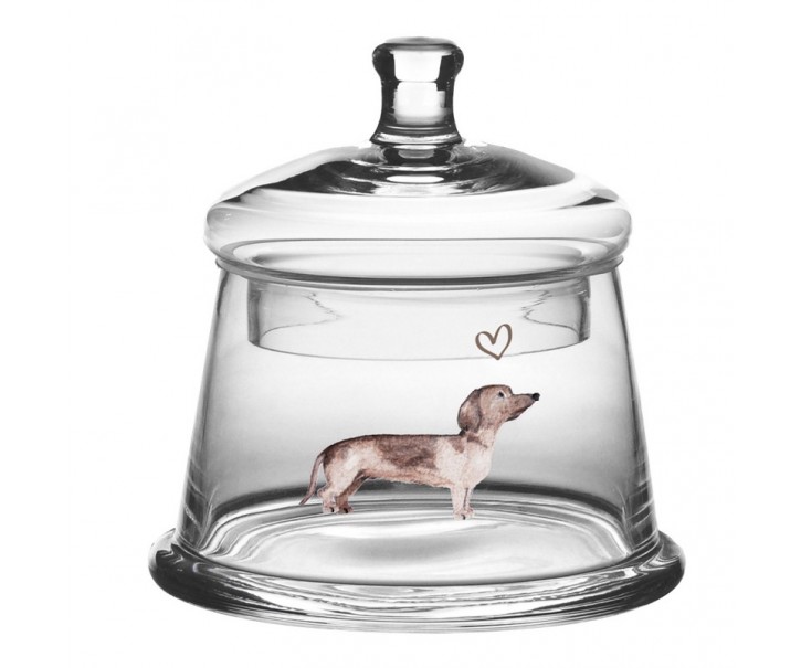 Skleněná dóza s jezevčíkem Dachshund Love - Ø 12*13 cm Clayre & Eef