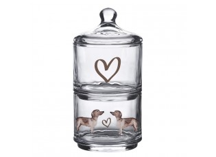 Skleněná dvojitá dóza s jezevčíkem Dachshund Love - Ø 10*21cm 