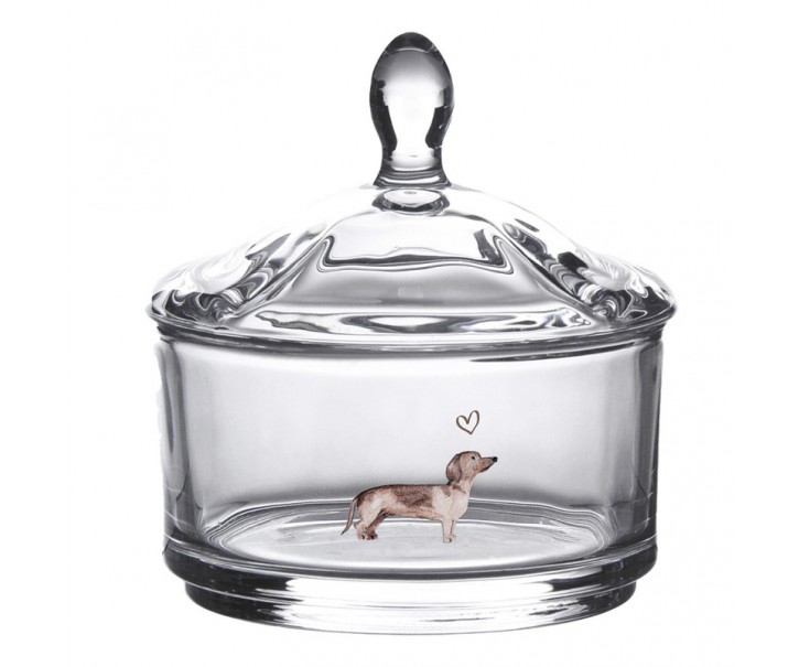 Skleněná dóza s jezevčíky Dachshund Love - Ø 9*9cm Clayre & Eef