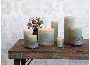 Zelená široká svíčka Macon Rustic verte - Ø 7*15cm/ 60h