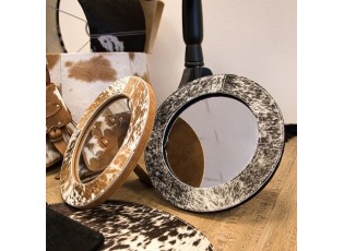 Stolní zrcadlo Minna s lemováním z hovězí kůže černá/ bílá - 25*13*25cm