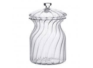 Transparentní skleněná miska dóza na cukrovinky s víkem - Ø 9*15 cm
