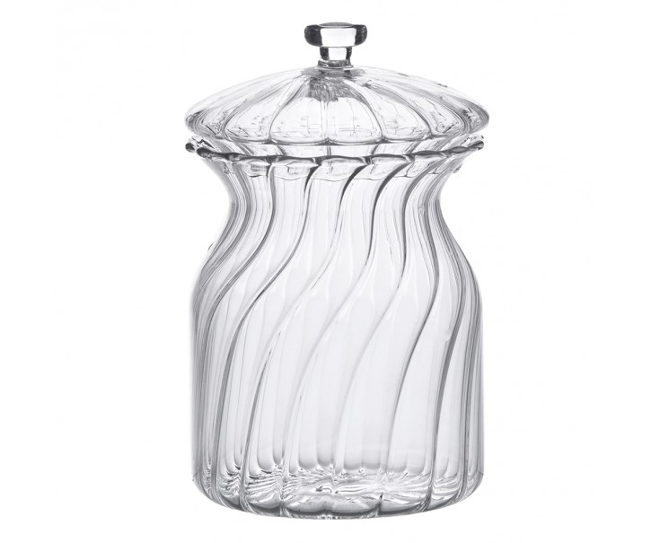 Transparentní skleněná miska dóza na cukrovinky s víkem - Ø 9*15 cm Clayre & Eef