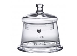 Úložná transparentní nádoba dóza s víčkem a srdíčkem Love - Ø 12*13 cm