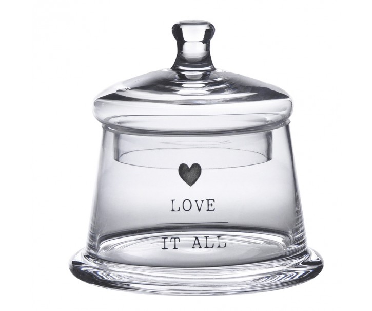 Úložná transparentní nádoba dóza s víčkem a srdíčkem Love - Ø 12*13 cm Clayre & Eef