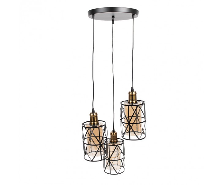 Černá závěsná lampa se skleněnými stínidly Maria - Ø 35*110 cm / E27/max 3*40W Clayre & Eef