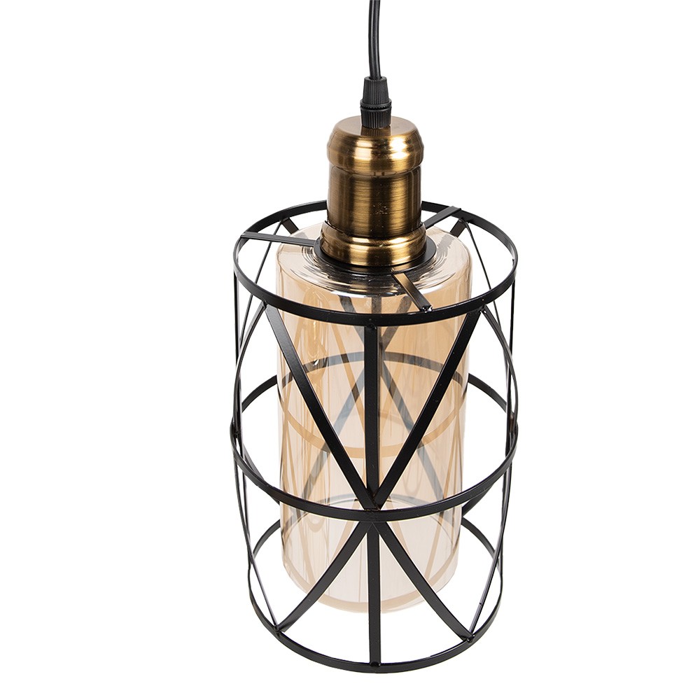 Černá závěsná lampa se skleněnými stínidly Maria - Ø 35*110 cm / E27/max 3*40W Clayre & Eef Černá závěsná lampa se skleněnými stínidly Maria - Ø 35*110 cm / E27/max 3*40W Clayre & Eef