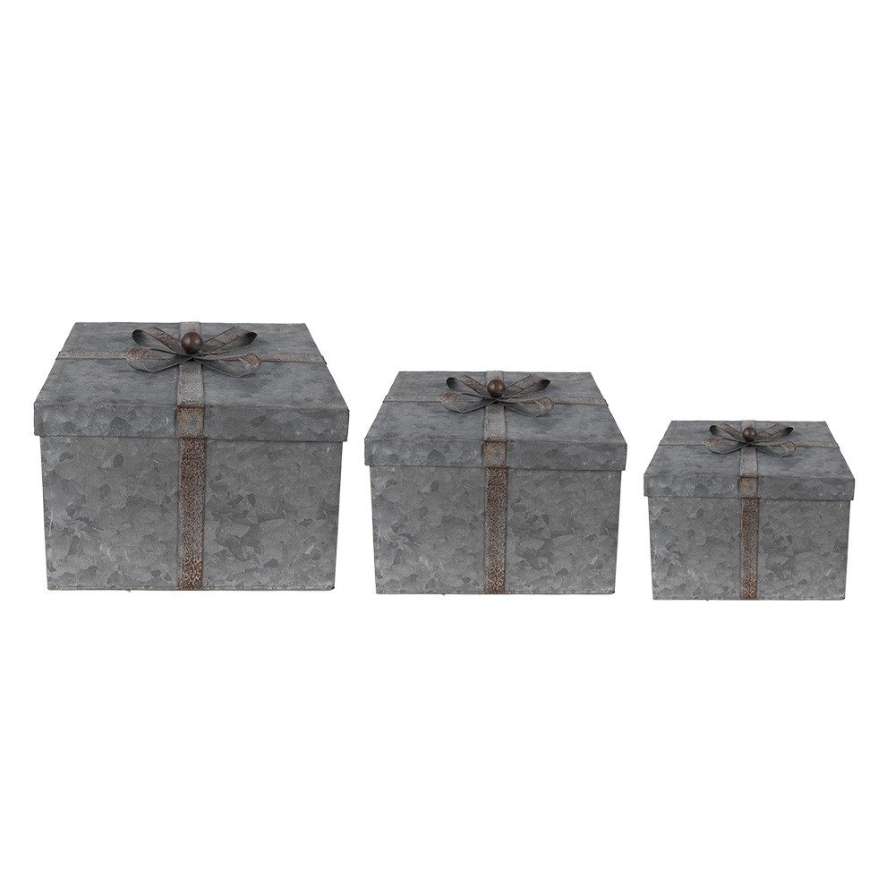 Zinkové antik úložné boxy s víky a mašlemi - 24*24*18 / 20*20*15 / 16*16*12 cm Clayre & Eef Zinkové antik úložné boxy s víky a mašlemi - 24*24*18 / 20*20*15 / 16*16*12 cm Clayre & Eef