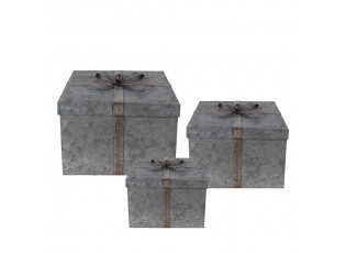Zinkové antik úložné boxy s víky a mašlemi - 24*24*18 / 20*20*15 / 16*16*12 cm