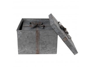 Zinkové antik úložné boxy s víky a mašlemi - 24*24*18 / 20*20*15 / 16*16*12 cm