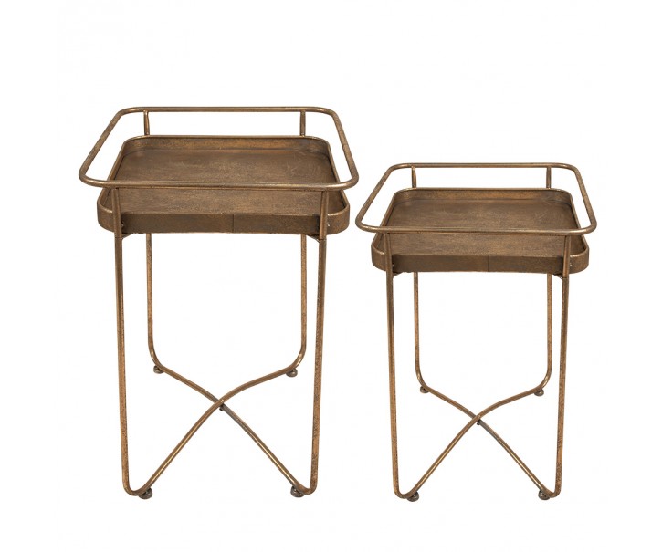 Set 2ks zlatý antik odkládací stolek Vien - 38*38*53 / 28*28*39 cm Clayre & Eef