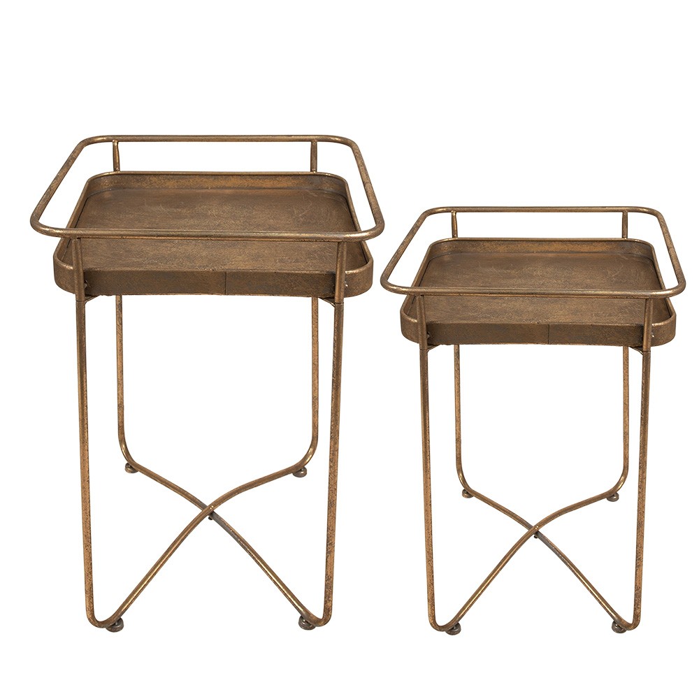 Set 2ks zlatý antik odkládací stolek Vien - 38*38*53 / 28*28*39 cm