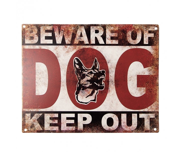 Nástěnná kovová cedule Beware of dog - 25*1*20 cm Clayre & Eef