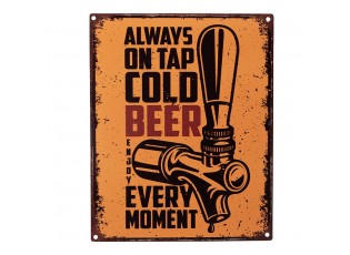 Oranžová nástěnná kovová cedule Cold Beer - 20*1*25 cm