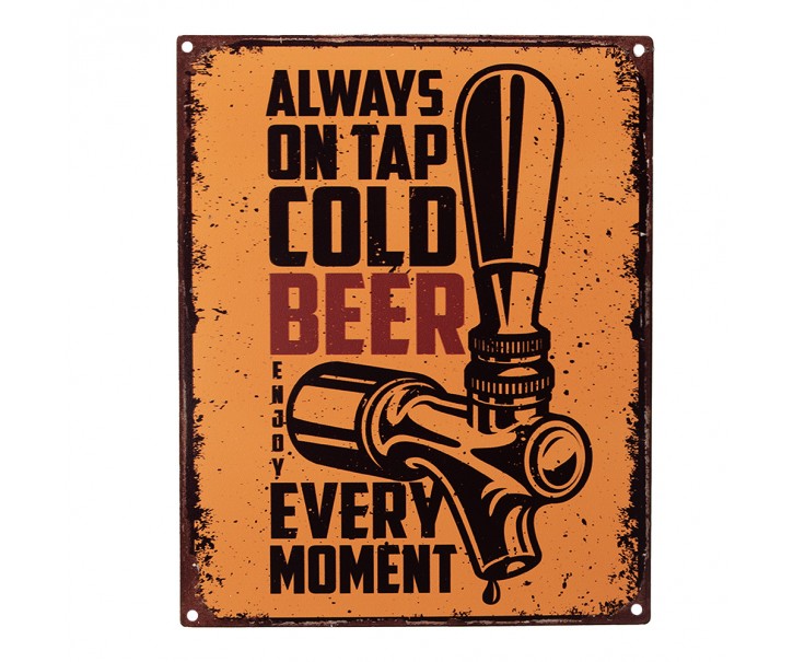 Oranžová nástěnná kovová cedule Cold Beer - 20*1*25 cm Clayre & Eef