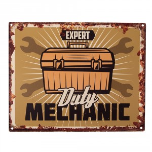 Hnědá nástěnná kovová cedule Expert Duty Mechanic - 25*1*20 cm