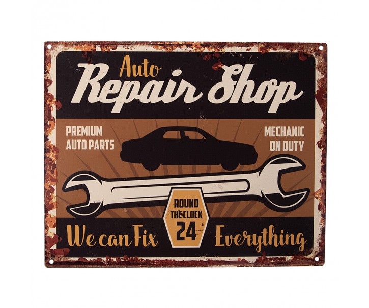 Nástěnná kovová cedule Auto Repair Shop - 25*1*20 cm Clayre & Eef