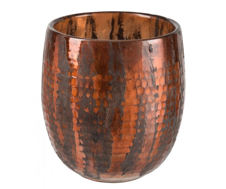 Koňakový mramorovaný skleněný svícen - Ø 19*20 cm J-Line by Jolipa