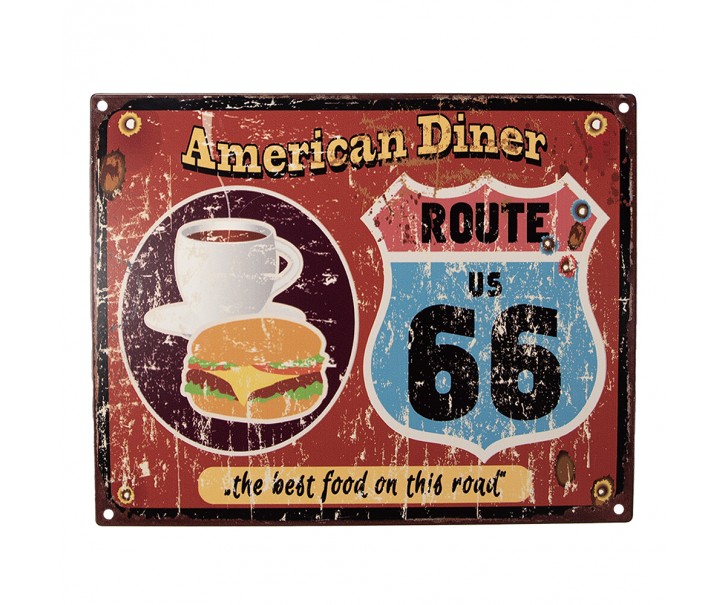 Červená antik nástěnná kovová cedule American Diner - 25*1*20 cm Clayre & Eef