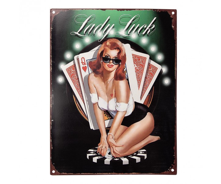 Černá antik nástěnná kovová cedule Lady Luck - 25*1*33 cm Clayre & Eef
