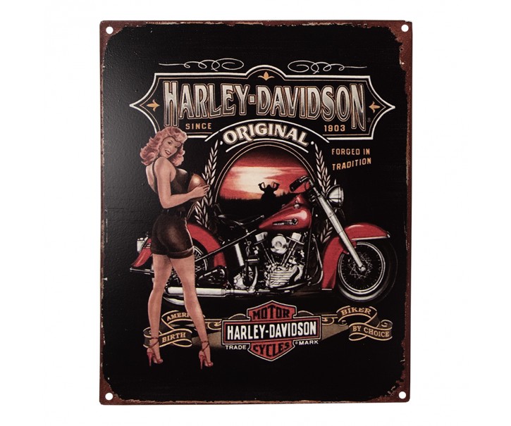 Černá nástěnná kovová cedule Harley Davidson - 20*1*25 cm Clayre & Eef
