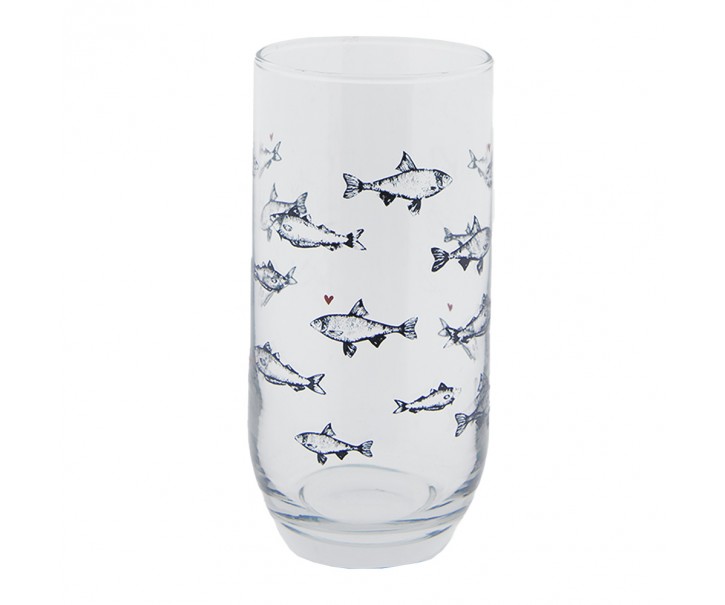 Sklenička s rybkami Sun Sea And Fish - Ø 7*14 cm / 380 ml Clayre & Eef