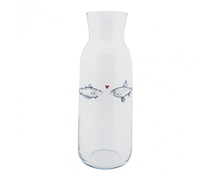 Transparentní skleněná karafa s rybkami - Ø 9*25 cm / 1000 ml Clayre & Eef