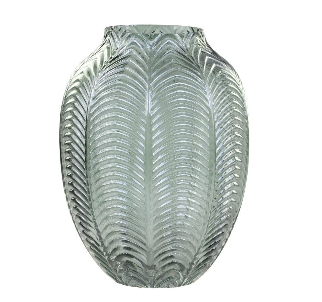 Zelená skleněná dekorační váza Leaf - Ø 14*18cm Chic Antique Zelená skleněná dekorační váza Leaf - Ø 14*18cm Chic Antique