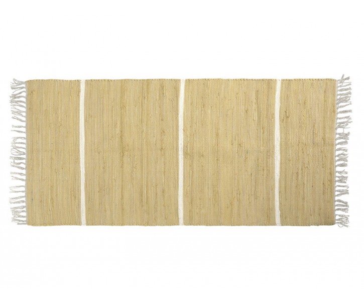 Žlutý bavlněný koberec s pruhy a třásněmi Rag honey - 70*160 cm Chic Antique