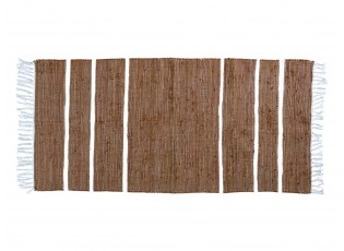 Hnědý bavlněný koberec s pruhy a třásněmi Rag walnut - 70*160 cm
