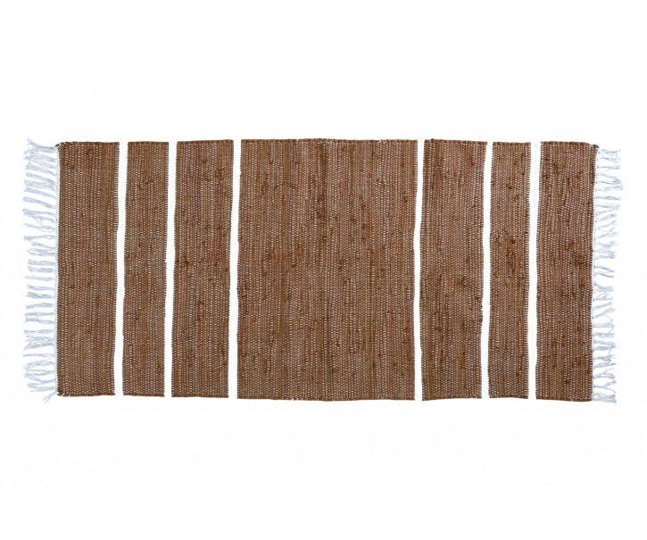 Hnědý bavlněný koberec s pruhy a třásněmi Rag walnut - 70*160 cm Chic Antique