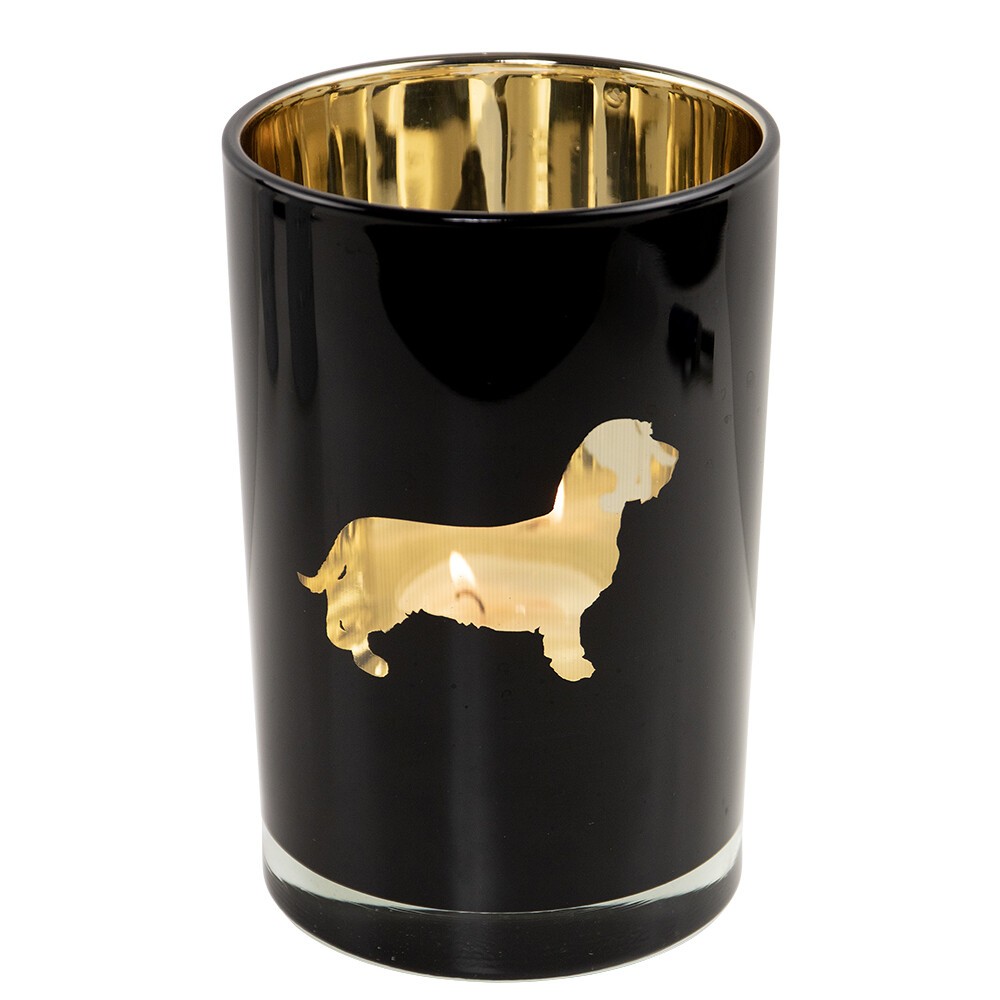 Černý skleněný svícen s jezevčíky Dachshund L - Ø 12*18 cm Mars & More Černý skleněný svícen s jezevčíky Dachshund L - Ø 12*18 cm Mars & More