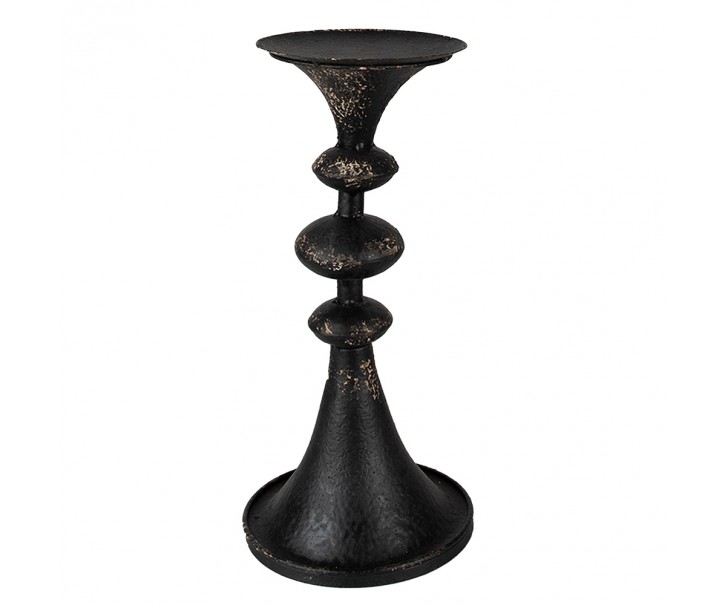 Černý antik kovový svícen na širokou svíčku Paolo - Ø 15*34 cm Clayre & Eef
