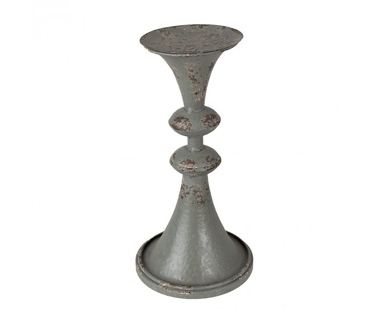 Šedý antik kovový svícen na širokou svíčku Paolo - Ø 13*26 cm Clayre & Eef