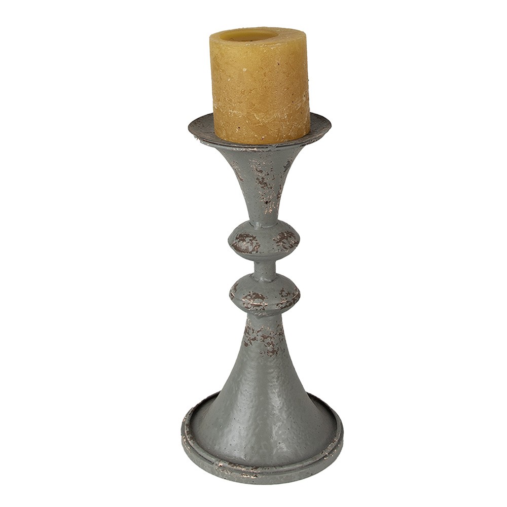 Šedý antik kovový svícen na širokou svíčku Paolo - Ø 13*26 cm Clayre & Eef Šedý antik kovový svícen na širokou svíčku Paolo - Ø 13*26 cm Clayre & Eef