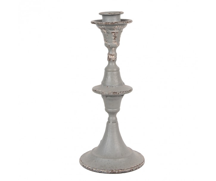 Šedý antik kovový svícen na úzkou svíčku - Ø 12*26 cm Clayre & Eef