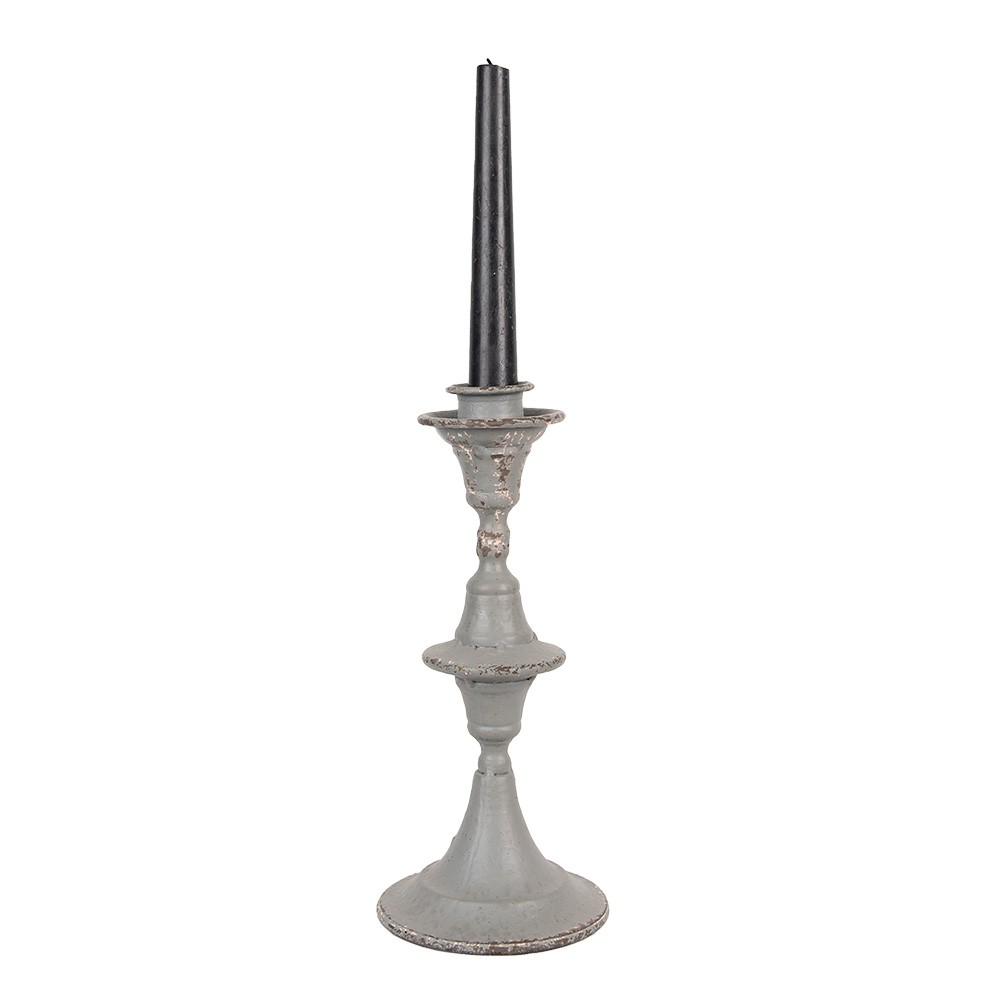 Šedý antik kovový svícen na úzkou svíčku - Ø 12*26 cm Clayre & Eef Šedý antik kovový svícen na úzkou svíčku - Ø 12*26 cm Clayre & Eef