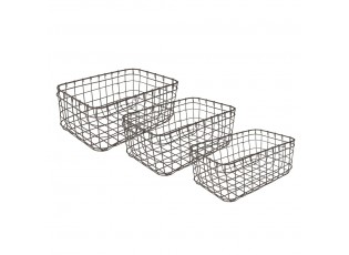 Set 3ks drátěných ozdobných košíků - 30*20*14 / 26*16*12 / 22*12*10 cm