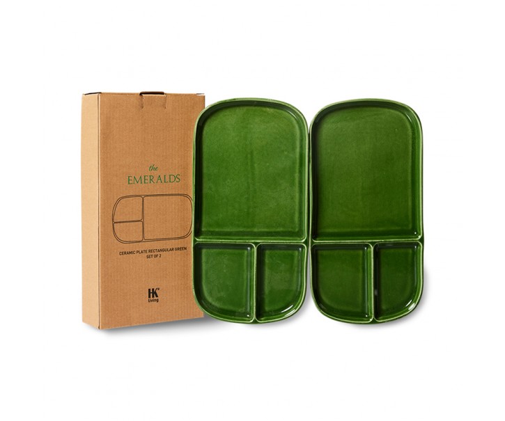 Set 2ks zelený keramický tácek The Esmeralds - 27*14*2cm HKLIVING