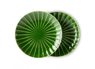 Set 2ks zelený keramický dezertní talíř s vroubky The Emeralds - Ø 22*2,8cm