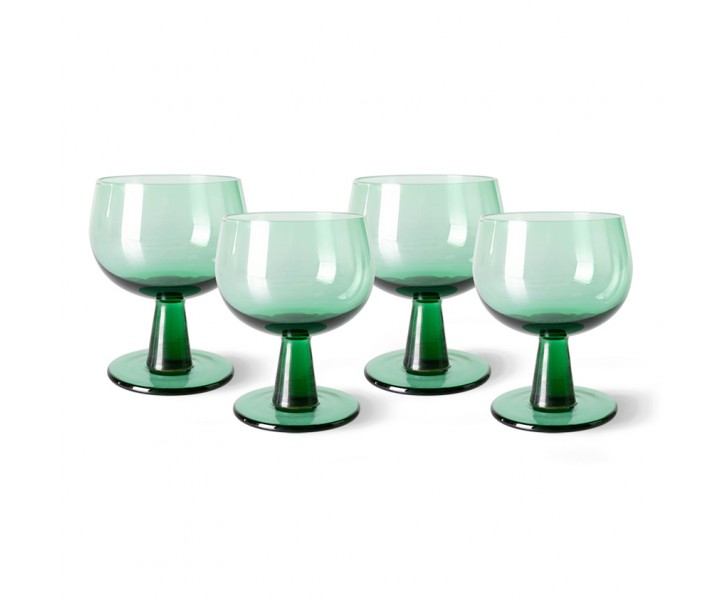 Set 4ks zelená sklenice na víno na nízké noze The Emeralds - Ø 8*11cm/ 250ml HKLIVING