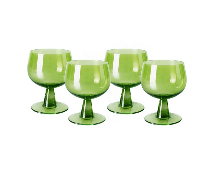 Set 4ks zelená lim sklenice na víno na nízké noze The Emeralds - Ø 8*11cm/ 250ml HKLIVING