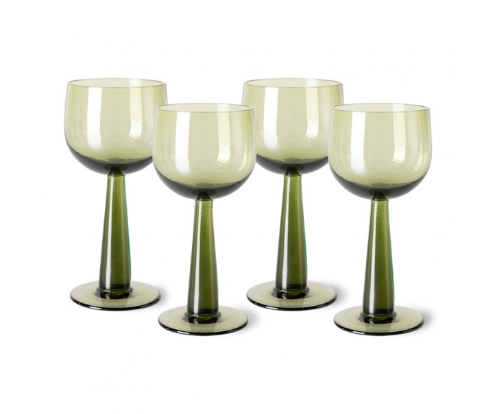 Set 4ks zelená oliv sklenice na víno na vysoké noze The Emeralds - Ø 8*17cm/ 200ml HKLIVING