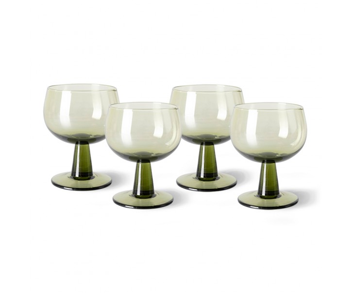Set 4ks zelená oliv sklenice na víno na nízké noze The Emeralds - Ø 8*11cm/ 250ml HKLIVING