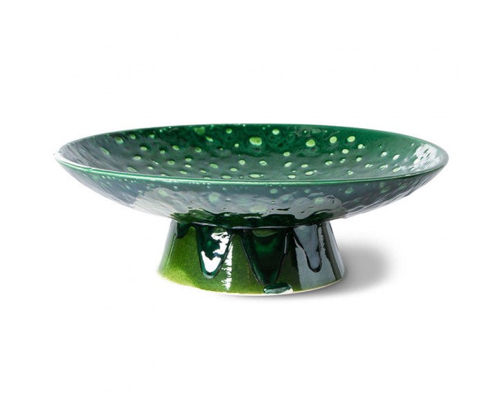 Zelená keramická mísa na noze The Emeralds - Ø 30*10cm HKLIVING