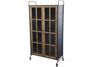 Černo-hnědá antik skříň / vitrína na kolečkách Lorette - 80*34*156 cm